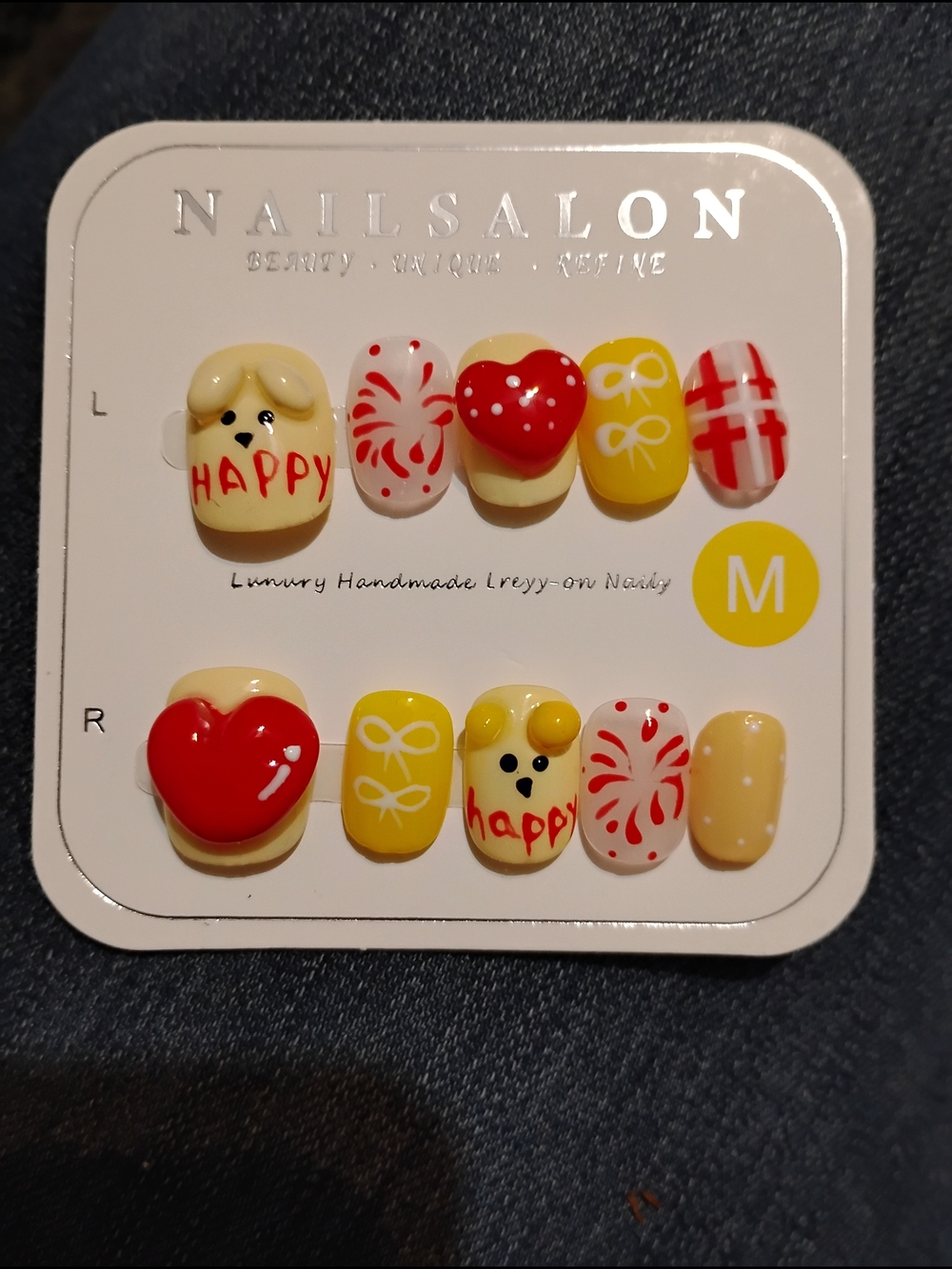 Kids Yellow & Red Cute 3D Press-On Nail Set